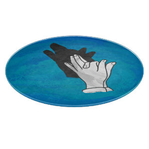 Wolf Shadow on Blue Cutting Board