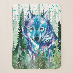 Wolf Sherpa Blanket Colourful Watercolor Wolf