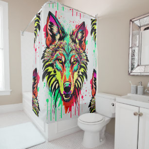 Wolf Shower Curtain Colourful Wolf Head