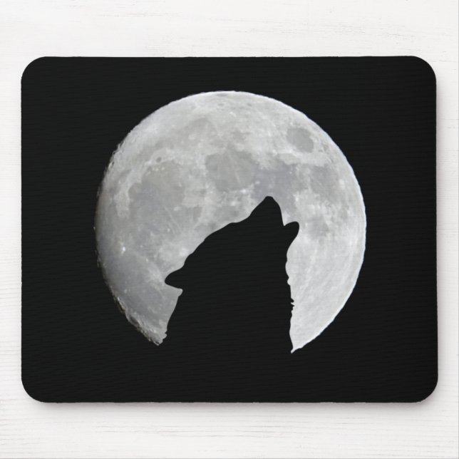Wolf Silhouette at Dusk Plus Moon Background Mouse Mat (Front)