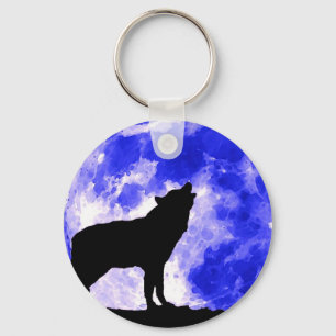 Wolf Silhouette & Blue Moon Keychain