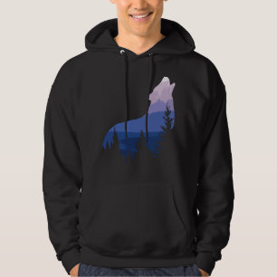 Wolf Silhouette Forest Mountain Hoodie