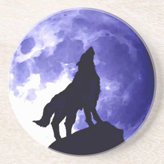 Wolf Silhouette & Full Moon Coaster (Front)