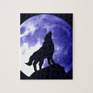 Wolf Silhouette & Full Moon Jigsaw Puzzle