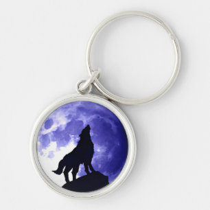 Wolf Silhouette & Full Moon Key Ring