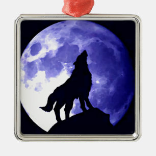 Wolf Silhouette & Full Moon Metal Tree Decoration