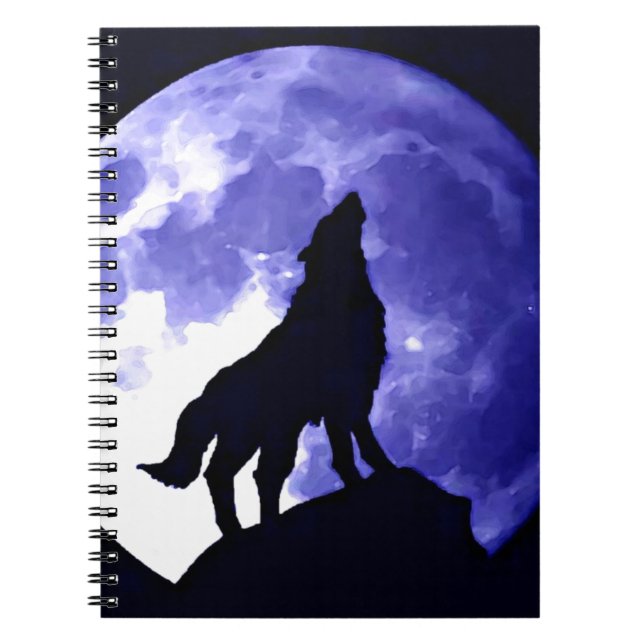 Wolf Silhouette & Full Moon Notebook (Front)
