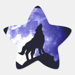 Wolf Silhouette & Full Moon Star Sticker