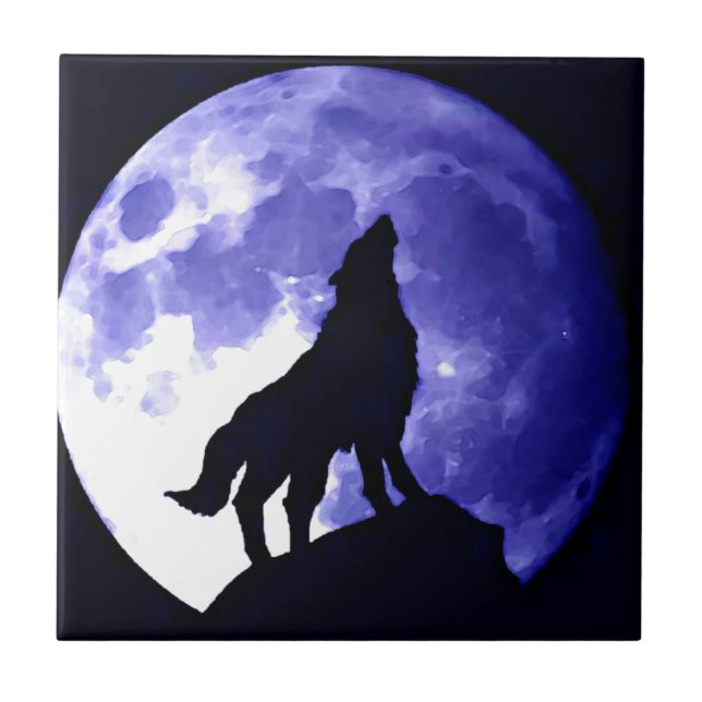 Wolf Silhouette & Full Moon Tile (Front)