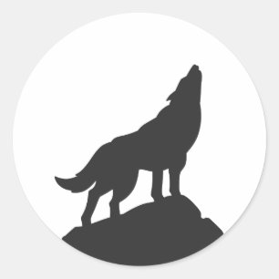 wolf silhouette howling - Choose background color Classic Round Sticker