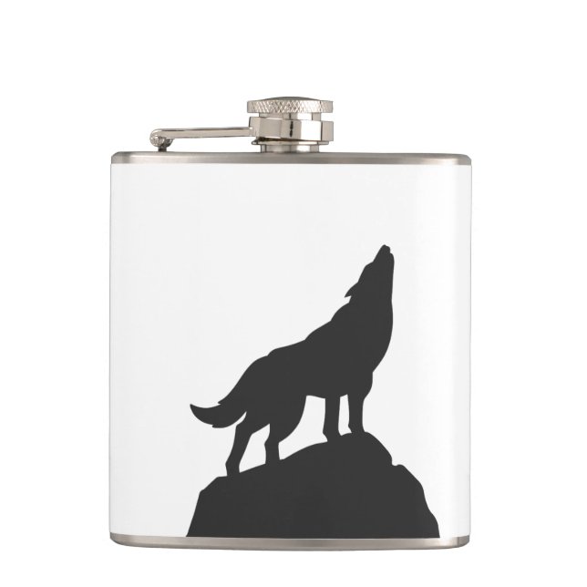 wolf silhouette howling - Choose background color Hip Flask (Front)