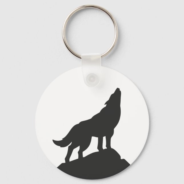 wolf silhouette howling - Choose background colour Key Ring (Front)