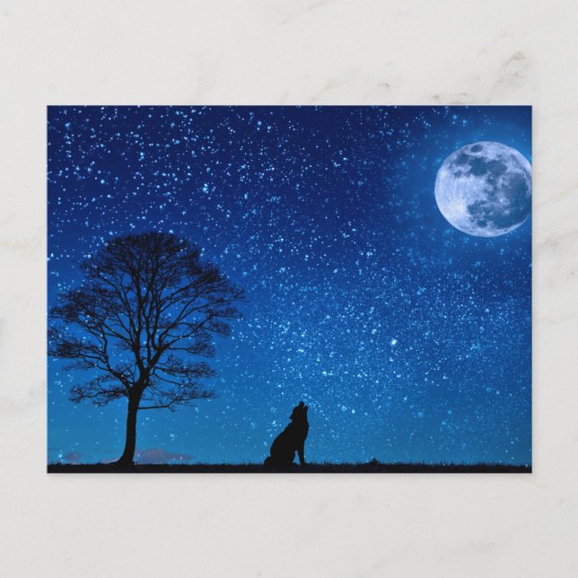Wolf Silhouette Howling In The Moon Postcard (Front)