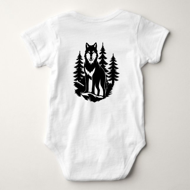 Wolf Silhouette in Forest Baby Bodysuit (Back)