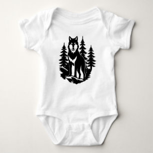 Wolf Silhouette in Forest Baby Bodysuit