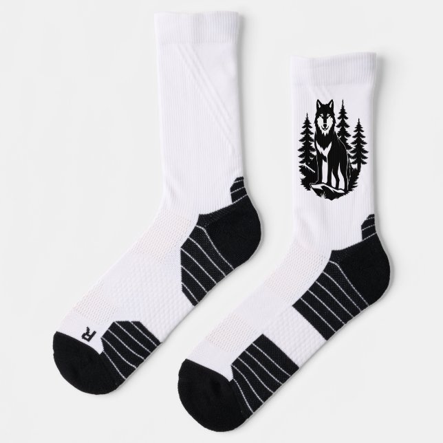 Wolf Silhouette in Forest Socks (Left)