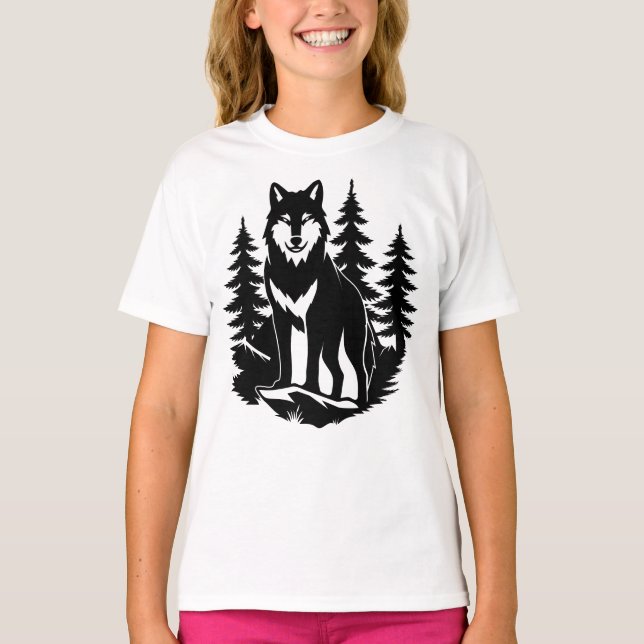 Wolf Silhouette in Forest T-Shirt (Front)