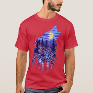 Wolf Silhouette Nature Full Moon Landscape T-Shirt