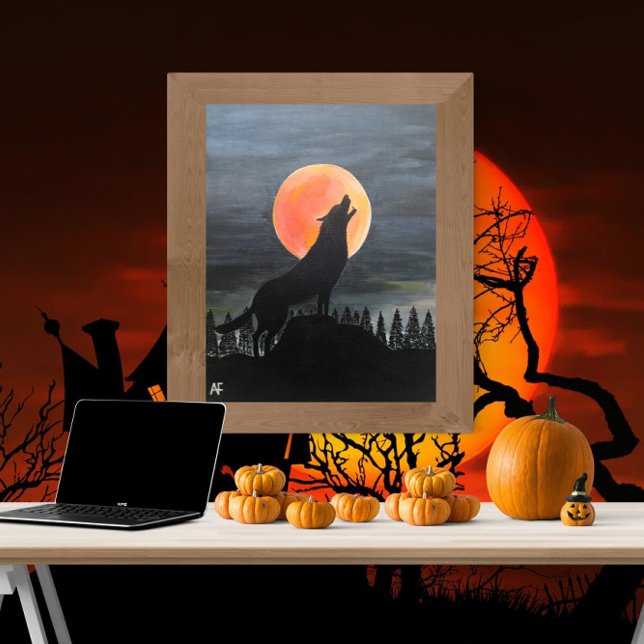Wolf Silhouette Painting by Alfred Fox Canvas Print (Not Actual Size)