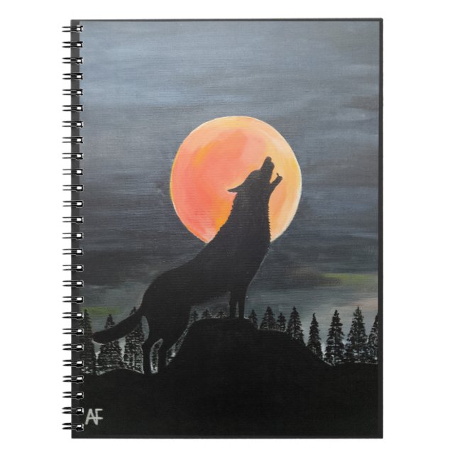 Wolf Silhouette Painting by Alfred Fox Notebook (Front)