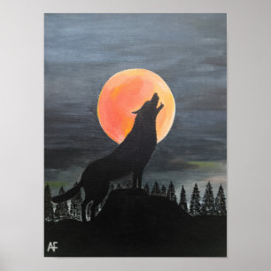 Wolf Silhouette Painting by Alfred Fox Poster