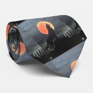 Wolf Silhouette Painting by Alfred Fox Tie