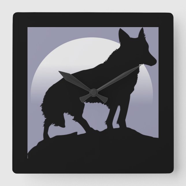 WOLF SILHOUETTE SQUARE WALL CLOCK (Front)