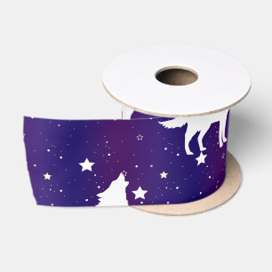 Wolf Silhouette Starry Night Galaxy Lover Universe Satin Ribbon