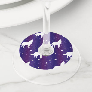 Wolf Silhouette Starry Night Galaxy Lover Universe Wine Glass Tag