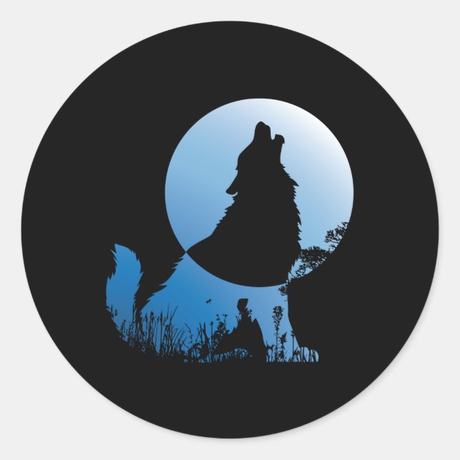 Wolf Silhouette Wolf Nature Lover Classic Round Sticker (Front)