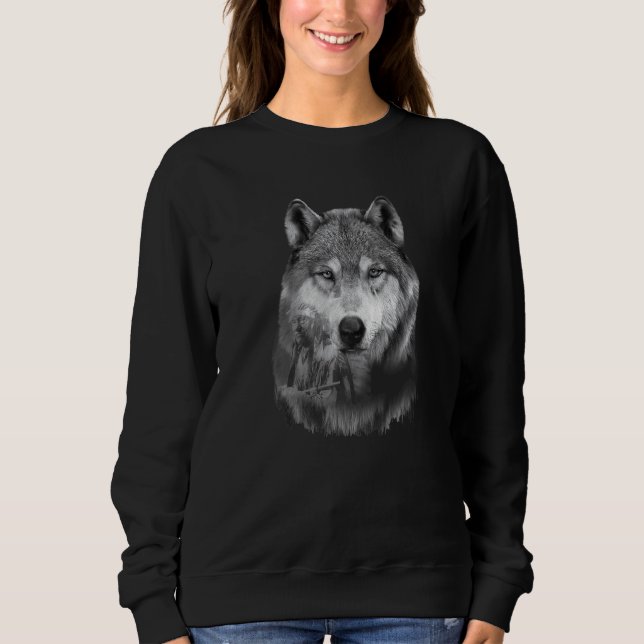 Wolf Silhouette Wolves Native Indian Forest Nature Sweatshirt (Front)