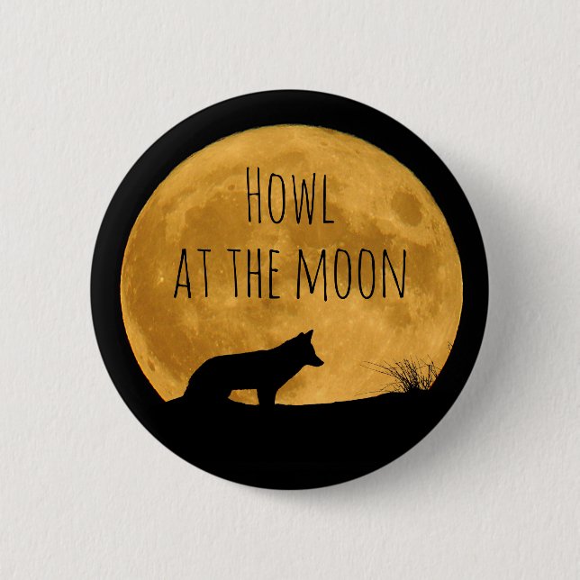 Wolf Silhouetted in Bright Moon 6 Cm Round Badge (Front)