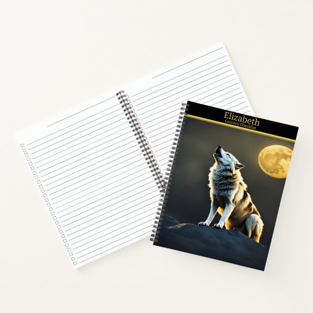 Wolf sings beneath the glowing moon notebook (Inside)