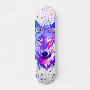 Wolf Skateboard Deck   Colorful Wolf Head