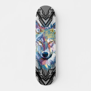Wolf Skateboard Deck   Colourful Wolf Head