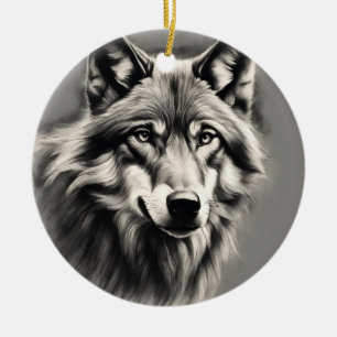 Wolf Sketch Ceramic Tree Decoration