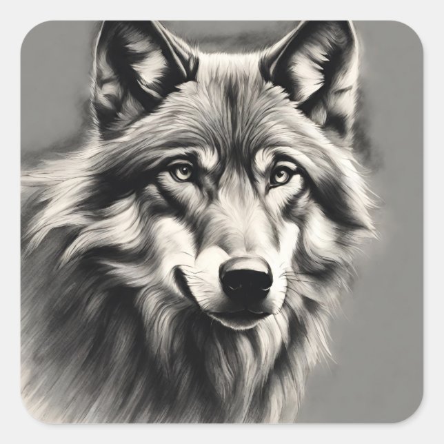 Wolf Sketch Square Sticker (Front)