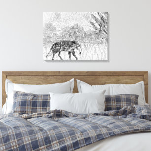Wolf Sketch Wild Animal Monochrome Art Canvas Print