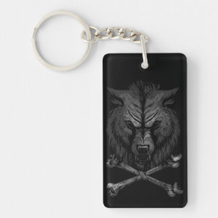 Wolf Skull and Crossbones Key Ring