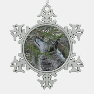 Wolf Snowflake Pewter Christmas Ornament