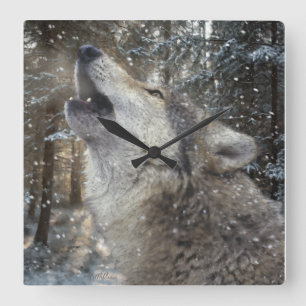 Wolf Song - Pastel Square Wall Clock