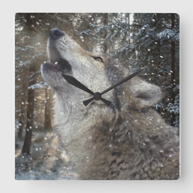 Wolf Song - Pastel Square Wall Clock (Front)