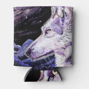 Wolf Space Mountains Forest Painting Can Cooler