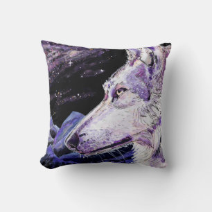 Wolf Space Mountains Forest Painting Cushion
