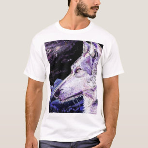 Wolf Space Mountains Forest Painting T-Shirt