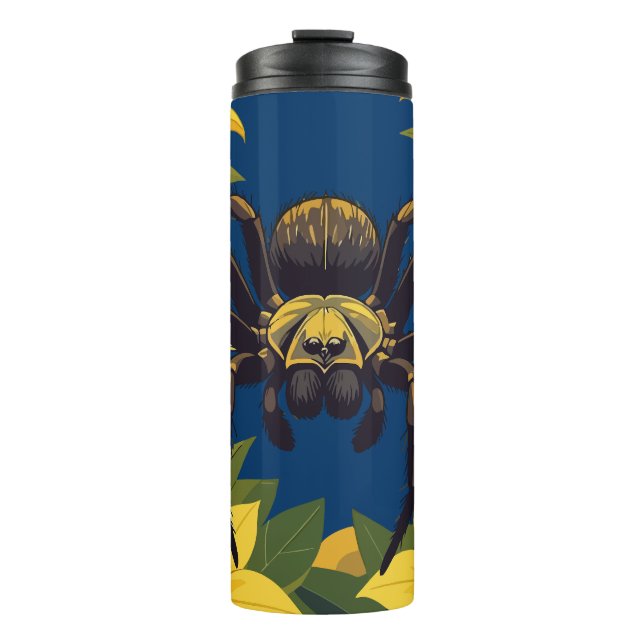 Wolf Spider Surrounded By Yellow Jasmine Flowers Thermal Tumbler (Front)