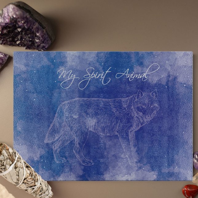 Wolf Spirit Animal Blue Decorative Cutting Board (Wolf Spirit Animal Blue and White Glass Cutting Board for the loyal)