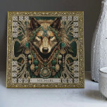 Wolf Spirit Animal Carpetpunk Altarpiece Happycore Tile<br><div class="desc">Step into an intriguing universe where wolves, tribal adornments, and carpetpunk blend into an aesthetic symphony on our customisable ceramic tile. Set against a canvas of dark green, earthy brown, lustrous gold, and deep aquamarine, our charismatic wolf, embellished with extravagant tribal jewels, exudes a spirit of adventure and joy. Immerse...</div>