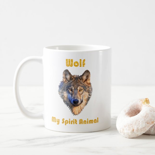 Wolf Spirit Animal Mug/Wolf Mugs/Wolf Gift/ Coffee Mug (With Donut)