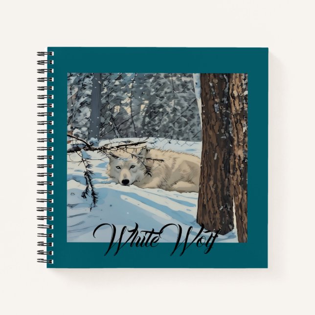 Wolf Spirit Animal White Snow Teal Journal  (Front)